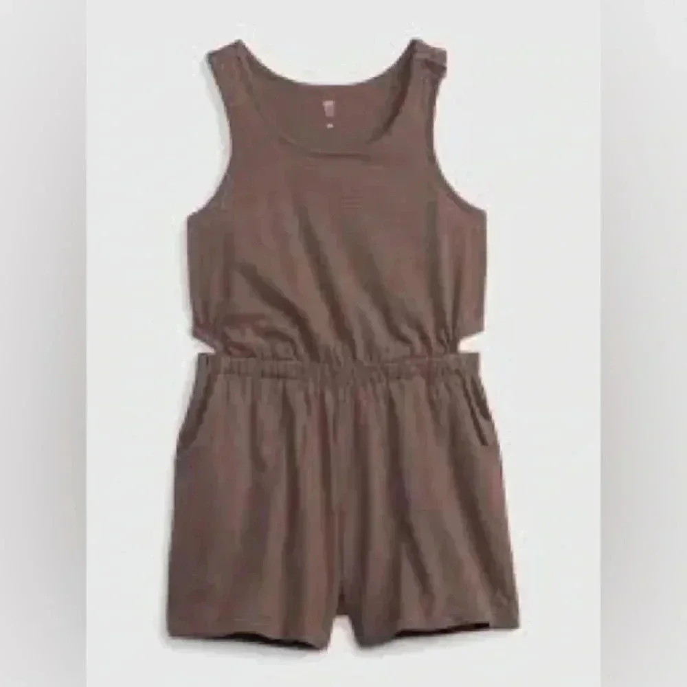 Gap kids girls xl 12 cutout romper shorts sleeveless peppercorn brown